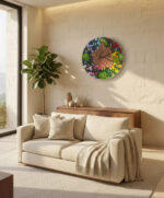 Machové hodiny kombinácia drevo, kopčekový a plochý mach + Kvety – Obrázok 2